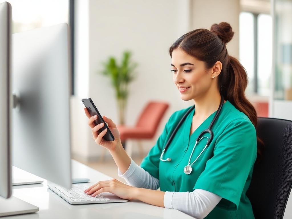 Atendente respondendo pacientes pelo WhatsApp no computador